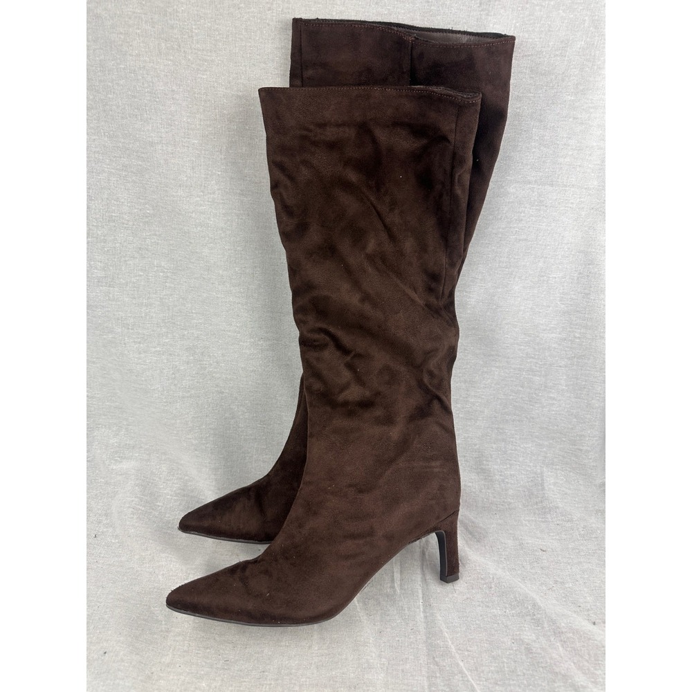 A New Day Womens Brown Faux Suede Pointed Toe Kitten Heel Tall Boots Size 6